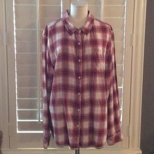 Sundance/Dylan Red Plaid Cotton Flannel Button Up Shirt